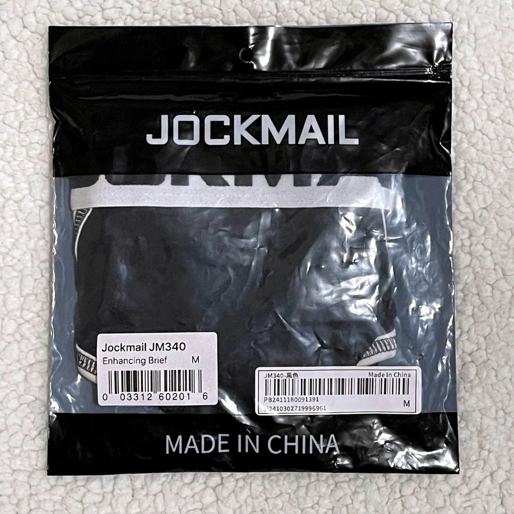 Jockmail Medium (27-30) Mens Enhancing Briefs Black White Logo Waistband JM340